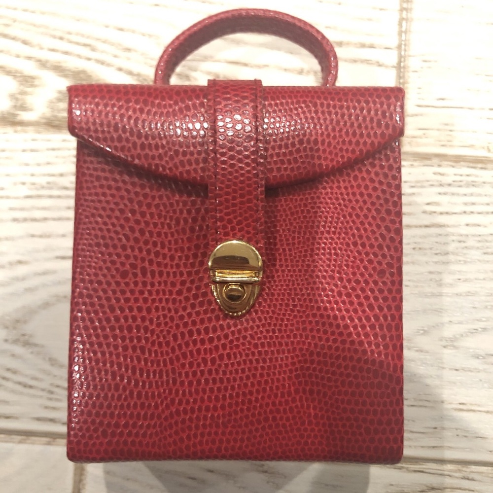 Small red crocodile miniature jewelry case